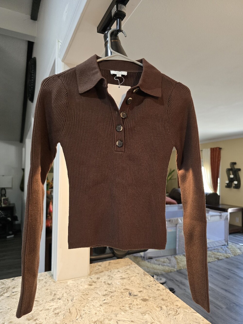NWT Joe's Jeans The Lisa Polo Sweater in  XS Chocolate (Brown) - Picture 8 of 10